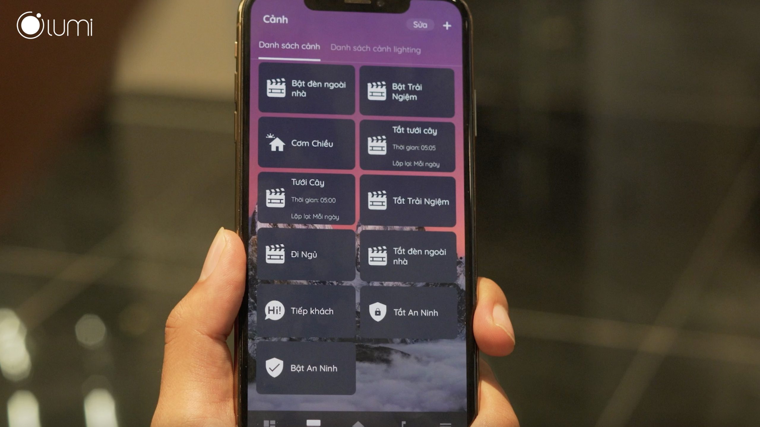 Giao diện thiết lập ngữ cảnh, sử dụng trên app Lumi Life