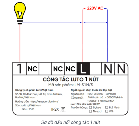 Sơ đồ đấu nối công tắc 1 nút