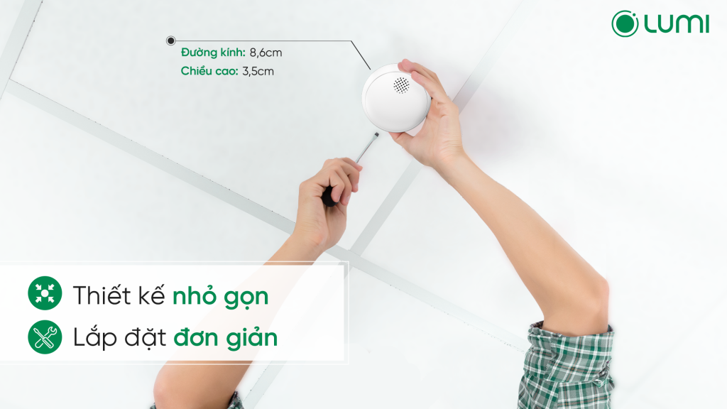 Cảm biến khói Lumi nhỏ gọn, dễ dàng lắp đặt tại nhiều vị trí trong nhà
